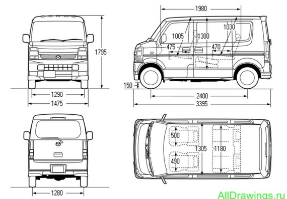 Mazda Scrum Wagon PZ (2007) (Mazda Skrum Universal PZ (2007)) - drawings (drawings) of the car